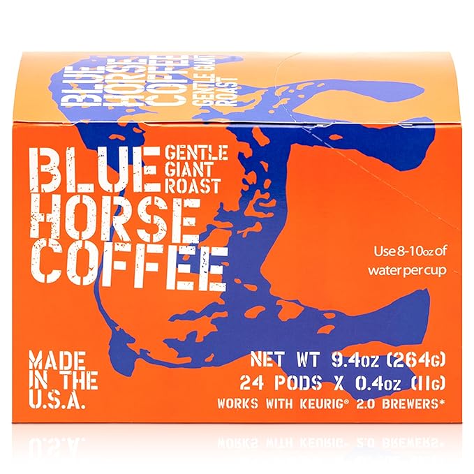 Blue Horse 'Gentle Giant' Original Coffee Pods Medium Roast 24ct Single Serve Compatible with K Cups 2.0 Farm Fresh Premium 100% Arabica Beans Smooth Bold &amp Aromatic Flavor