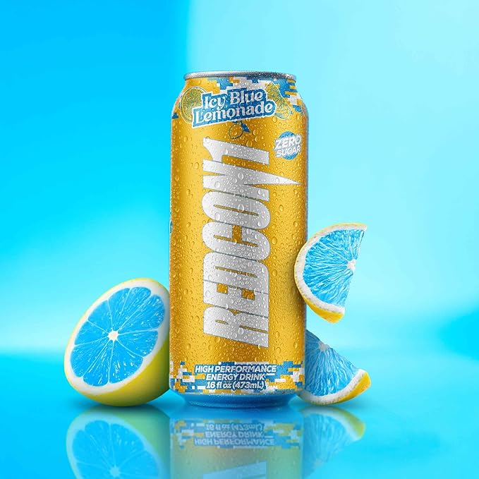 REDCON1 Energy High Performance Drink Icy Blue Lemonade - Zero Sugar Energy Drink with Alpha GPC Nootropic - 200mg Natural Caffeine from Green Coffee Beans - Vitamin B6 B12 &amp B5 to Boost Mood (1