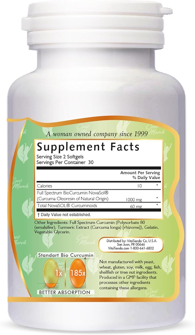 Cocó March N.M.D. Molecular Curcumin – 180x Higher Absorption Curcumin with Turmeric Extract – Joint Health Mobility &amp Immune Support – Gluten Free Dairy Free Soy Free Keto Friendly – 60 Softg