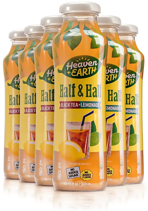 Heaven &amp Earth Half &amp Half Organic Black Tea and Lemonade 11.2oz (6 Pack) | Made with Real Lemons and Real Black Tea Pure Fruit Juice No added Sugar Flavor or Color