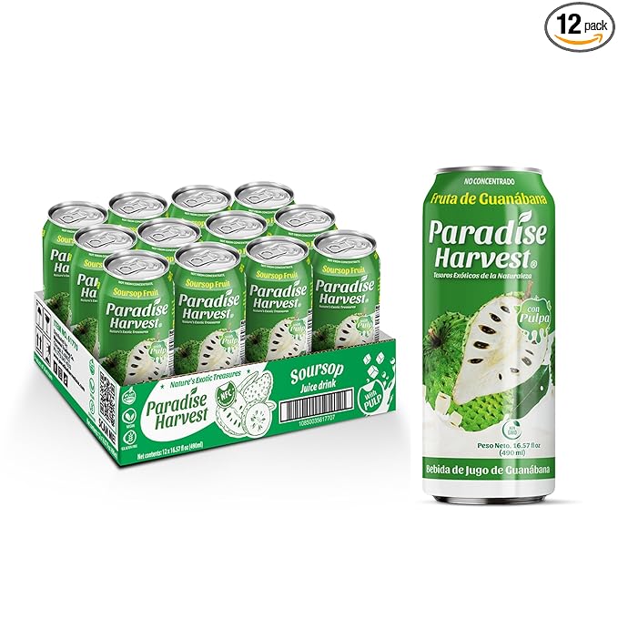 Paradise Harvest Soursop Juice Drink with Pulp (Guanabana) 55% Real Fruit Juice NFC 16.57 Fl Oz (490mL) Pack of 12