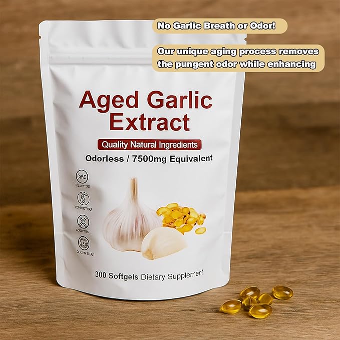 Elare Aged Garlic Extract - 7500mg Odorless Per Serving 300 Count Organic Aged Garlic Extract Capsules Aged for 2 Years - for Heart &amp Immune Support Antioxidant Supplements