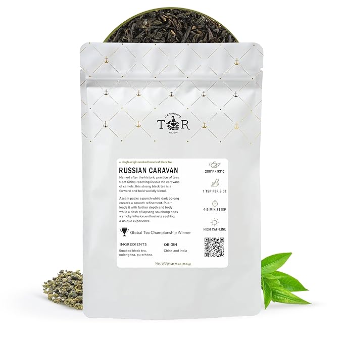 Tea Runners Russian Caravan Loose Leaf Black Tea | Bold Smoky Blend of Smoked Black Tea Oolong &amp Pu-erh | Premium Chinese &amp Indian Tea | Full-Bodied Earthy Rich Flavor - 5 oz