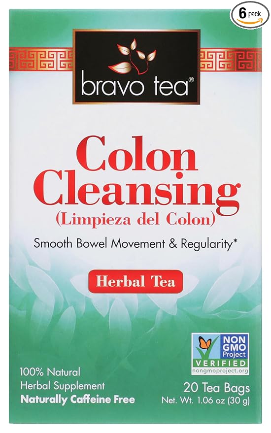 Bravo Tea Colon Cleansing Herbal Tea Naturally Caffeine Free 100% Natural No Artificial Flavors or Preservatives Vegan Gluten Free &amp Non-GMO 20 Tea Bags (Pack of 6)