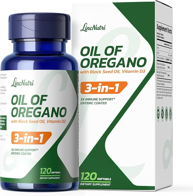 Oil of Oregano with Black Seed Oil &amp Vitamin D3 – Enteric-Coated Softgels for Gentle Delayed-Release Immune &amp Digestive Support – Mild Taste Easy to Swallow – 120 Softgels 60-Day Supply