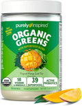 Purely Inspired Organic Green Powder Smoothie Mix Tropical Mango Iced Tea Flavor (30 Servings) - Probiotics for Digestive Health with Spirulina &amp Chlorella for Gut Health - Vegan