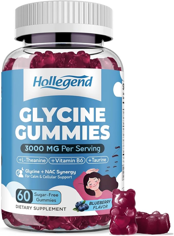 Glycine 3g Gummies Organic L-Glycine with NAC Supplements for Sleep &amp Cellular Support Plus B6 L-Theanine &amp Taurine for Nerve Liver Detox &amp Immune Health Sugar Free Vegan 60 Chews