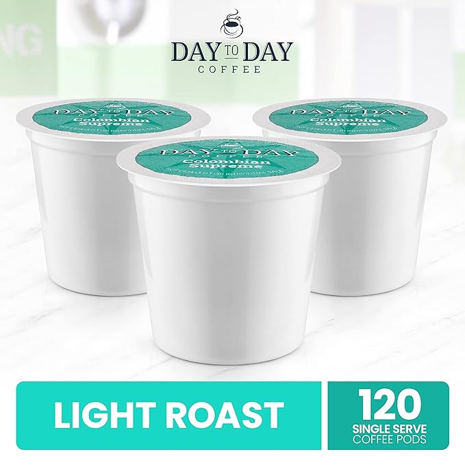 Day To Day Coffee Colombian Supreme Medium Roast Coffee Pods 120 Count Compatible with Keurig K-Cup Brewers Timeless Colombian Coffee