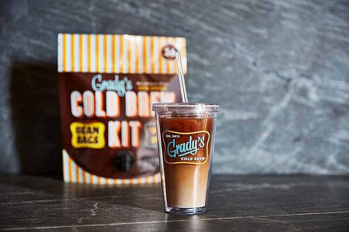 GRADY’S COLD BREW New Orleans Style - DECAF 100% Arabica Ground Coffee &amp Chicory Pouches All-in-One Cold Brew Kit with 12 Easy-to-Brew Beans Bags Makes 36 drinks