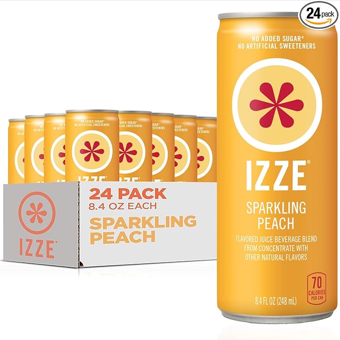 IZZE Sparkling Juice Beverage Blend Peach No Sugar Added 8.4 FL OZ 24 Cans