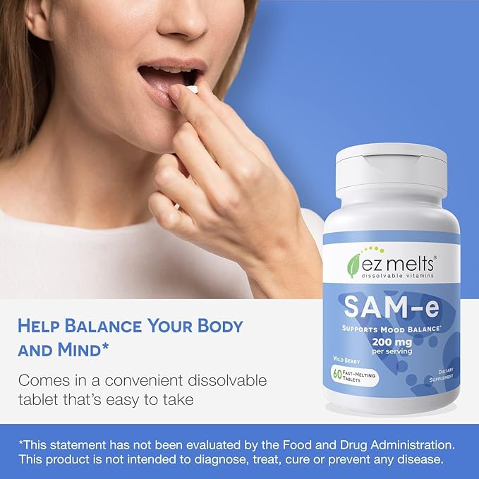 EZ Melts Dissolvable SAM-e Supplement 200 mg Sugar-Free 1-Month Supply - 2 Pack