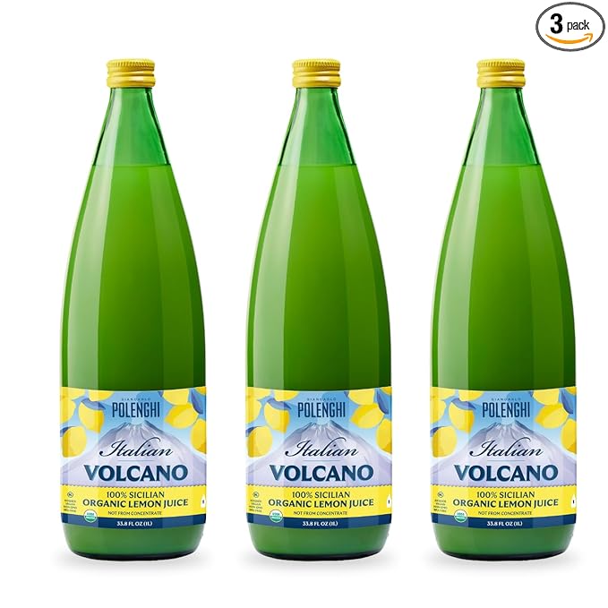 Organic Italian Volcano Lemon Juice 33.8 Fl Oz (Pack of 3) – Pure Sicilian Lemons for Cooking Baking and Beverages