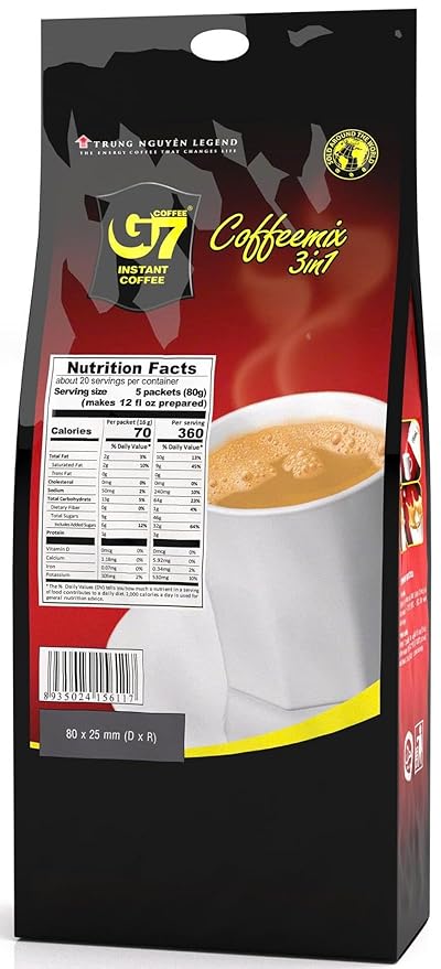 Trung Nguyen G7 Instant Coffee - 3-in-1 with NANO+ Technology Roasted Ground Blend Non-dairy Creamer &amp Sugar (100 Sticks)