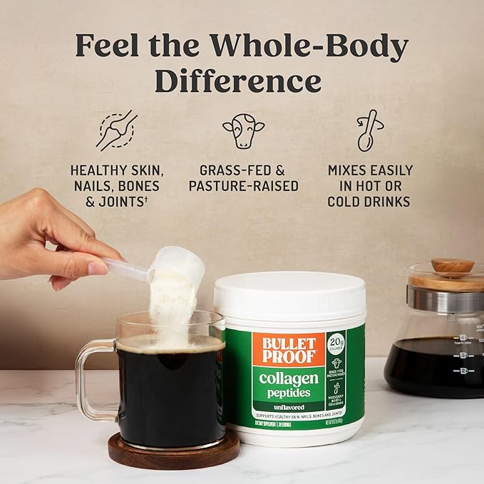 Bulletproof Unflavored Collagen Peptides Powder with MCT Oil 14.3 Ounces Grass-Fed Collagen Protein for Skin Bone and Joint Support Pasture Raised No Added Hormones
