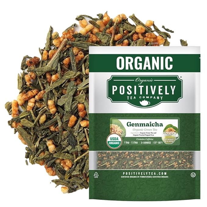 Organic Positively Tea Company Genmaicha Green Tea Loose Leaf 16 Ounce