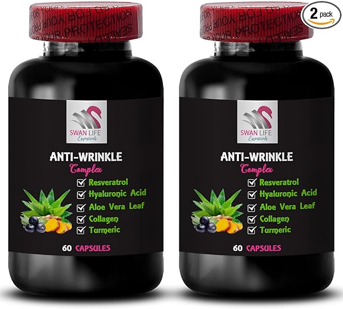Collagen Care - Anti-Wrinkle Complex - Glycine L-Glutathione Firming Skin Aloe Vera Leaf Green Coffee Bean Hyaluronic Acid Smooth Complexion Lycopene Turmeric Power 2 Bottles 120 Capsules