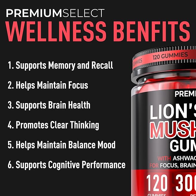 Lions Mane Gummies Sugar Free – 120 Gummies for Clarity &amp Brain Nutrition Support - Lion's Mane Mushroom 3000mg with Ashwagandha &amp L-Theanine – Brain &amp Mood Supplement – Focus Memory Cal
