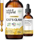 Wild &amp Organic Cats Claw Herb Supplement - Immune Support - Cats Claw Bark Tincture - Add to Tea Liquid Drops - Uncaria Tomentosa Extract - Vegan Sugar &amp Alcohol-Free - 2 fl oz