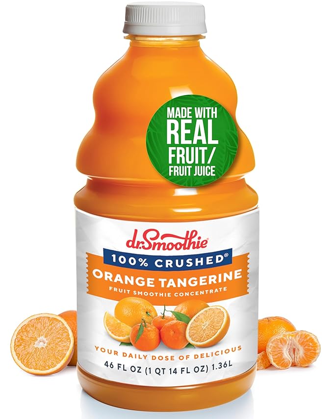Dr. Smoothie 100% Crushed Orange Tangerine – No Added Sugar Made with Real Fruits/Fruit Juice – Vegan No Artificial Colors or Flavors – Sunny Blend of Sweet Oranges &amp Tangerines – 46 oz Bottle