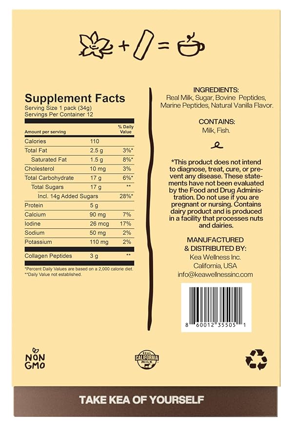 All-Natural Liquid Collagen Coffee Creamer – Premium Bovine &amp Marine Peptides (Types I II III) for Hair Skin Nails Bones &amp Joints – Hydrolyzed Single-Serve 12-Pack – Boost Health &amp