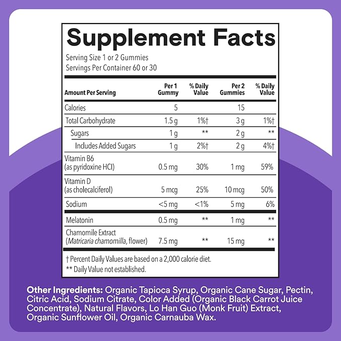 SmartyPants Kids Sleep Gummies Supplement with Melatonin 0.5mg: Chamomile &amp Vitamin D3 Sleep Aid Strawberry Mango Flavor 60 Count