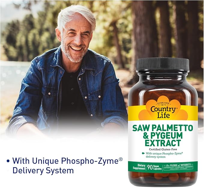 Country Life Saw Palmetto &amp Pygeum Extract - Prostate Health Supplement for Men's Health - Promotes Healthy Urinary Tract Function 90 Capsules