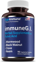 AgeImmune ImmuneG.I. Wormwood Black Walnut Clove Neem Fulvic Acid- Intestinal Cleanse Formula Doctor Formulated to Support Gut Health and Detox - No Stearates No Dioxides – 90 Capsules