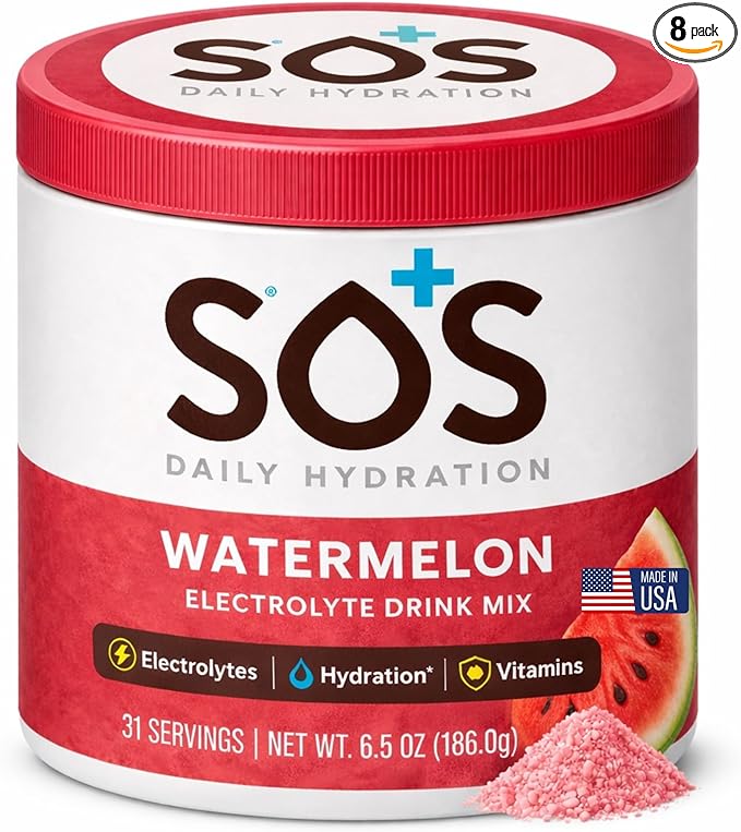 SOS Hydration Electrolyte Powder Drink Mix – Watermelon 31 Servings | Low Sugar Electrolytes 15 Cal | Keto Hydration Powder for Rapid Rehydration