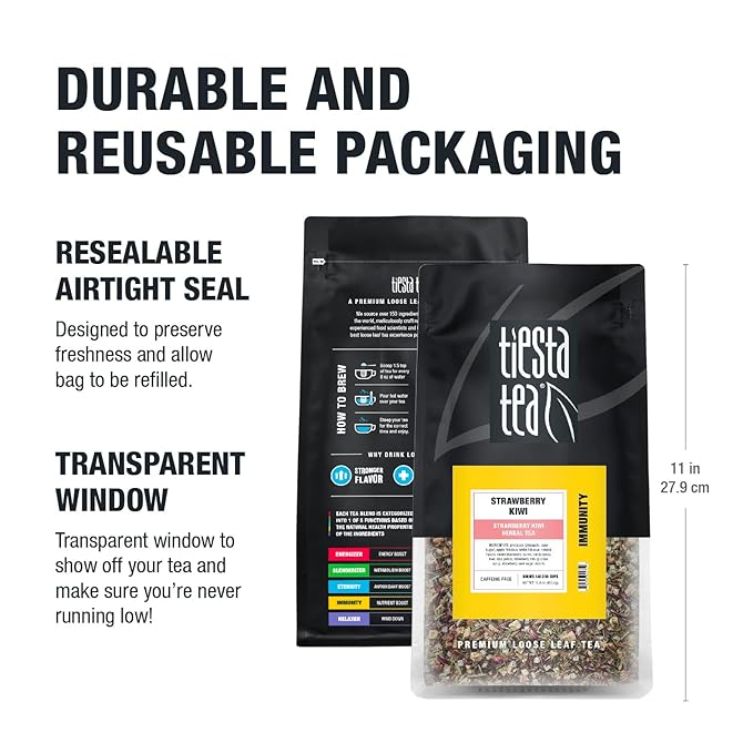 Tiesta Tea - Strawberry Kiwi Herbal Tea Loose Leaf Strawberry Hibiscus Kiwi Fruit Tea Premium Caffeine-Free Herbal Blend Make Hot or Iced &amp Up to 200 Cups 16 oz Resealable Bulk Pouch