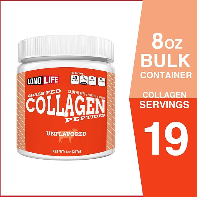 LonoLife - Unflavored Collagen Peptides with 10g Protein Paleo and Keto Friendly 8-Ounce Bulk Container - Packaging May Vary