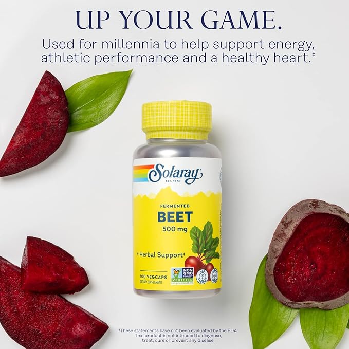 SOLARAY Fermented Beet Root Extract from Organic Beets - Beet Root Capsules Traditionally Used for Energy Endurance Blood Flow Heart Health Support - Vegan Non-GMO 60-Day Guarantee 100 VegCaps