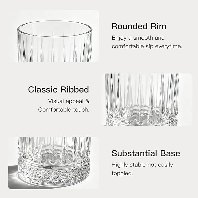 Ruckae Drinking Glasses Set of 815 oz and 7 oz Kitchen Water Glass Cups SetClear Ribbed Glassware Dishwasher SafeMixed Drinkware for BeerJuiceCocktailWhiskeyMilk and Various Mixed Drinks