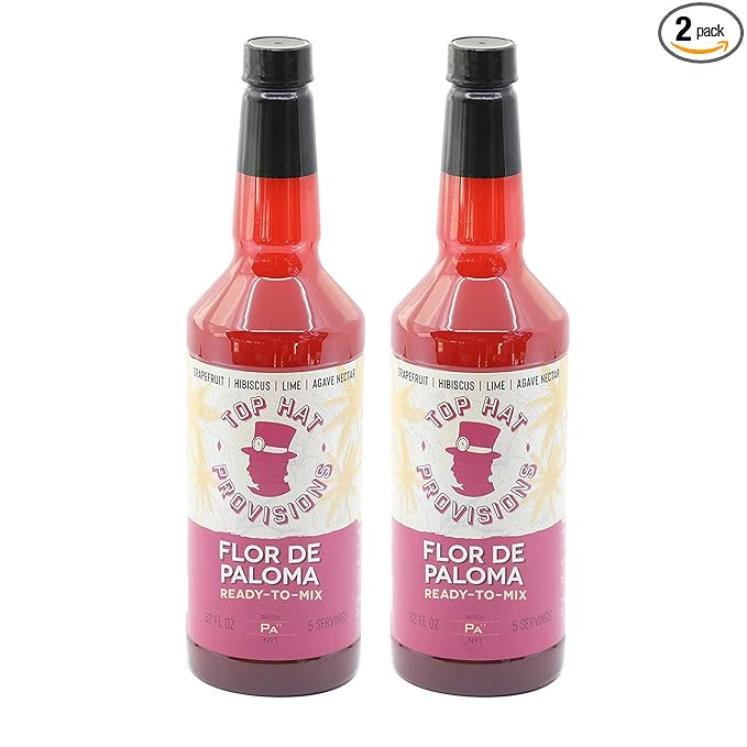 Top Hat Hibiscus Paloma Mix - Grapefruit Cocktail Mixer - Handcrafted with Organic Agave - Low Calorie - 2 Pack of 32oz Bottles