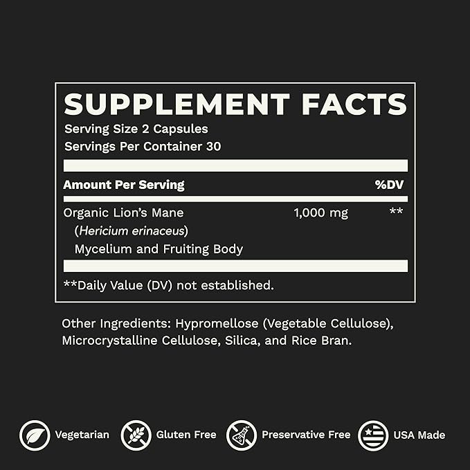 LifeSeasons Essentials Lion's Mane Mushroom - Support Healthy Brain Function &amp Emotional Balance - Stimulate Nerve &amp Brain Cell Growth - Mood Enhancer - 1000mg per Serving - 60 Capsules