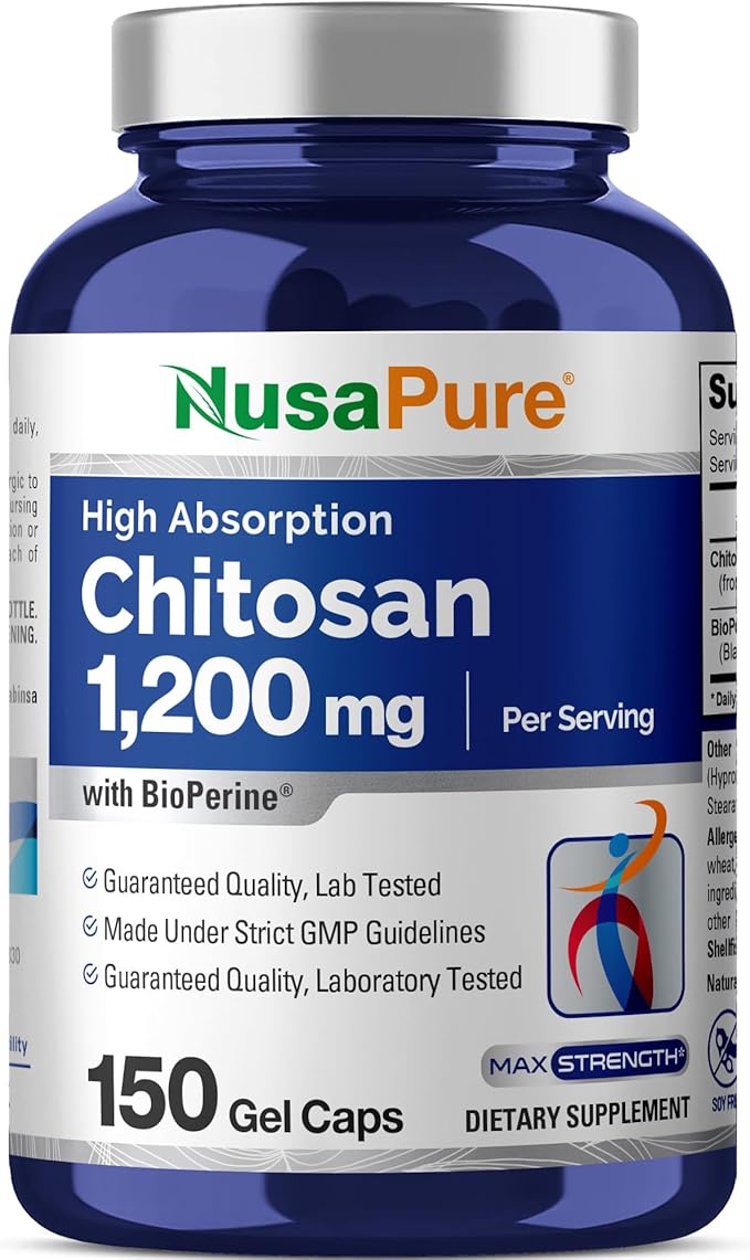 NusaPure Chitosan 1200mg 150 Caps (Non-GMO &amp Soyfree) with Bioperine