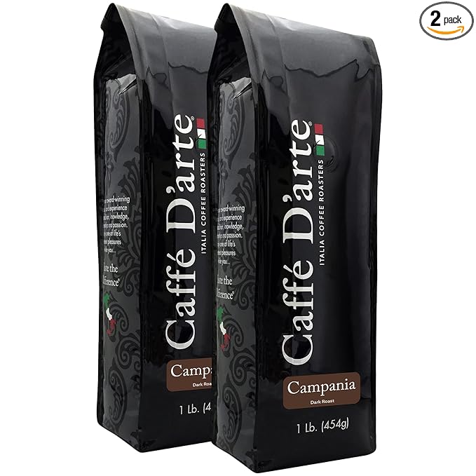 Caffe D’arte Campania Whole Bean Coffee – Dark Roast Bold &amp Robust Roasted in Seattle Crafted for Drip Coffee Makers 1 lb