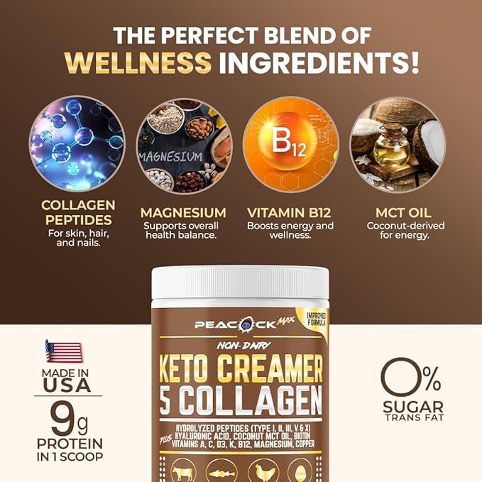 Collagen Keto Coffee Creamer Powder 12.22 oz Pack of 12 Hydrolyzed Collagen Peptides with Coconut MCT Oil Magnesium Unflavored Protein Powder Sugar Free Coffee Creamer for Smoothies