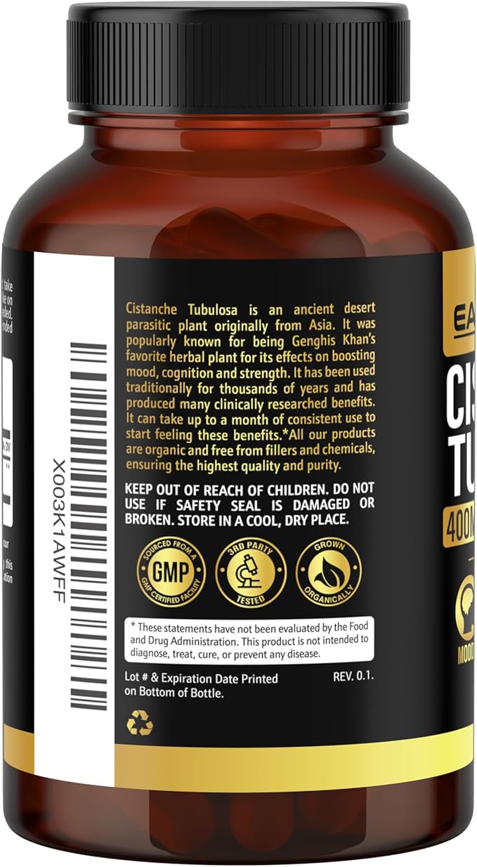 Earth Elixir Cistanche Supplement for Men &amp Women – Potent Cistanche Tubulosa Extract Capsules for Daily Vitality Strength &amp Performance Support – Made in USA 3rd Party Tested &amp 3 Month