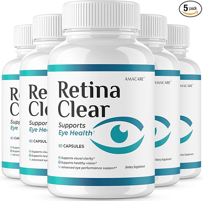 (5 Pack) Retina Clear – Retina Clear Eye Supplement Capsules Reviews Official RetinaClear Vision Support Pills Health Natural Ingredients Vitamin Advanced Formula 300 Capsules for 5 Months