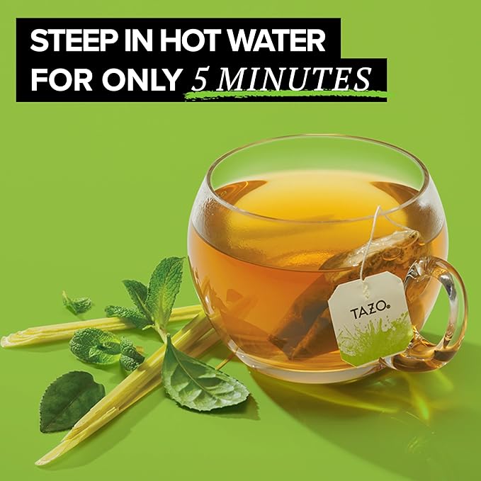 TAZO Organic Zen Green Tea Bags Caffeine Free Tea with Refreshing Lemongrass &amp Spearmint 96 Total Tea Bags (16ct - Pack of 6)