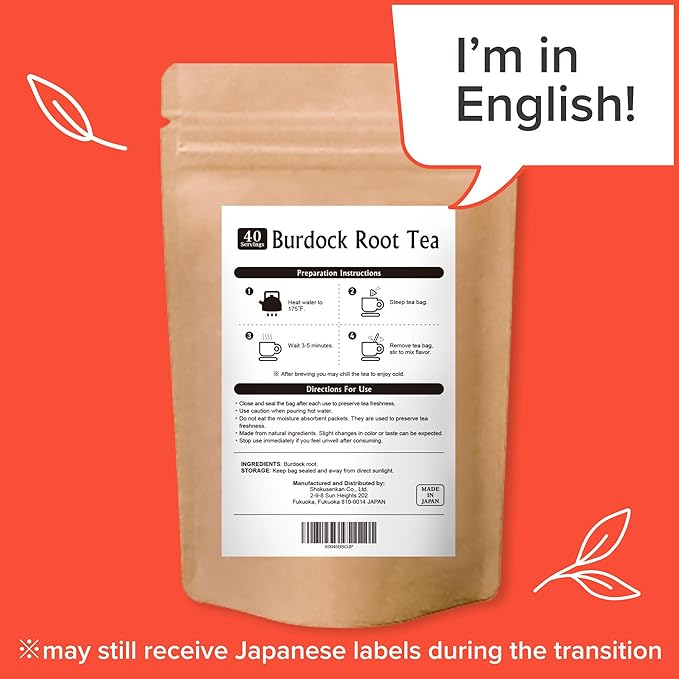 Onkatsu Farm Burdock Root Premium Japanese Tea Bags Bold Earthy Flavor Hot or Iced Caffeine Free 40 Total Tea Bags