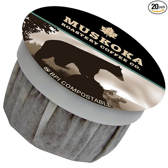 Muskoka Roastery Coffee Black Bear Decaf Dark Roast 20 Single Serve Coffee Pods Compatible with K-Cup Keurig Brewers
