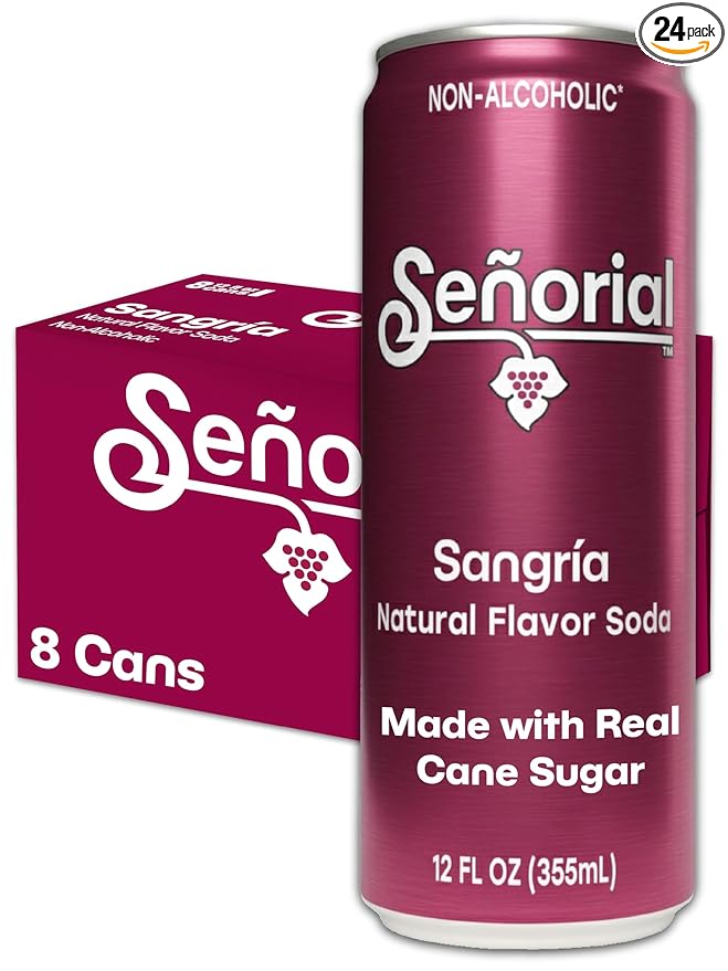 Sangría Señorial - Mexican Soda Soft Drinks (12 oz 355ml) 24 Cans - Non Alcoholic Caffeine Free Gluten Free - Cane Sugar - 0g Fat - Made in Mexico - Natural Flavor Soda Pop - Iconic Mexican Brand