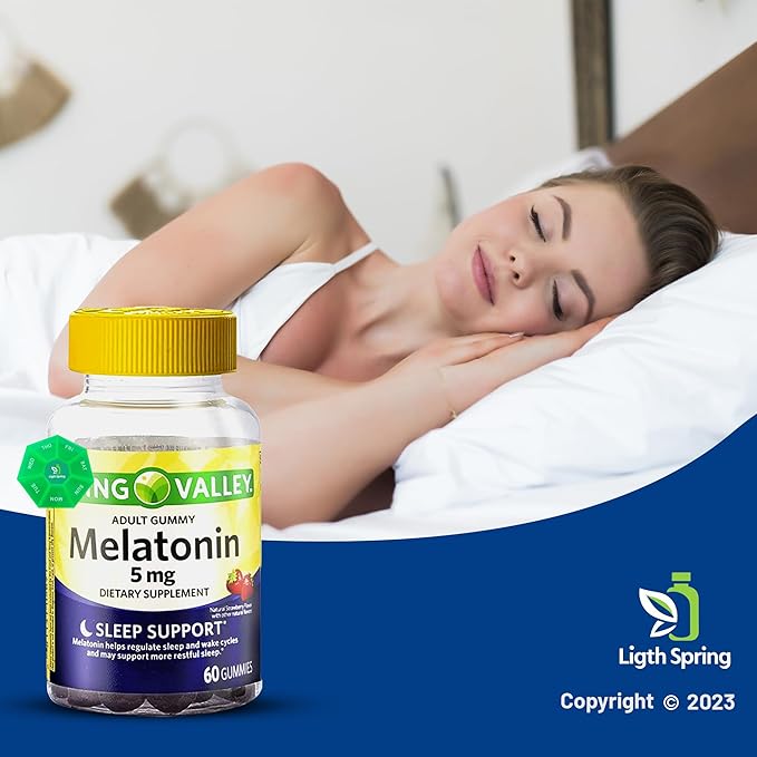 Melatonin Adult Gummies 5 mg Sleep Support 60 Count (2 Pack) with Bundle Exclusive Better Ligth&ampSpring Guide + Weekly Pill Organizer (4 Items)