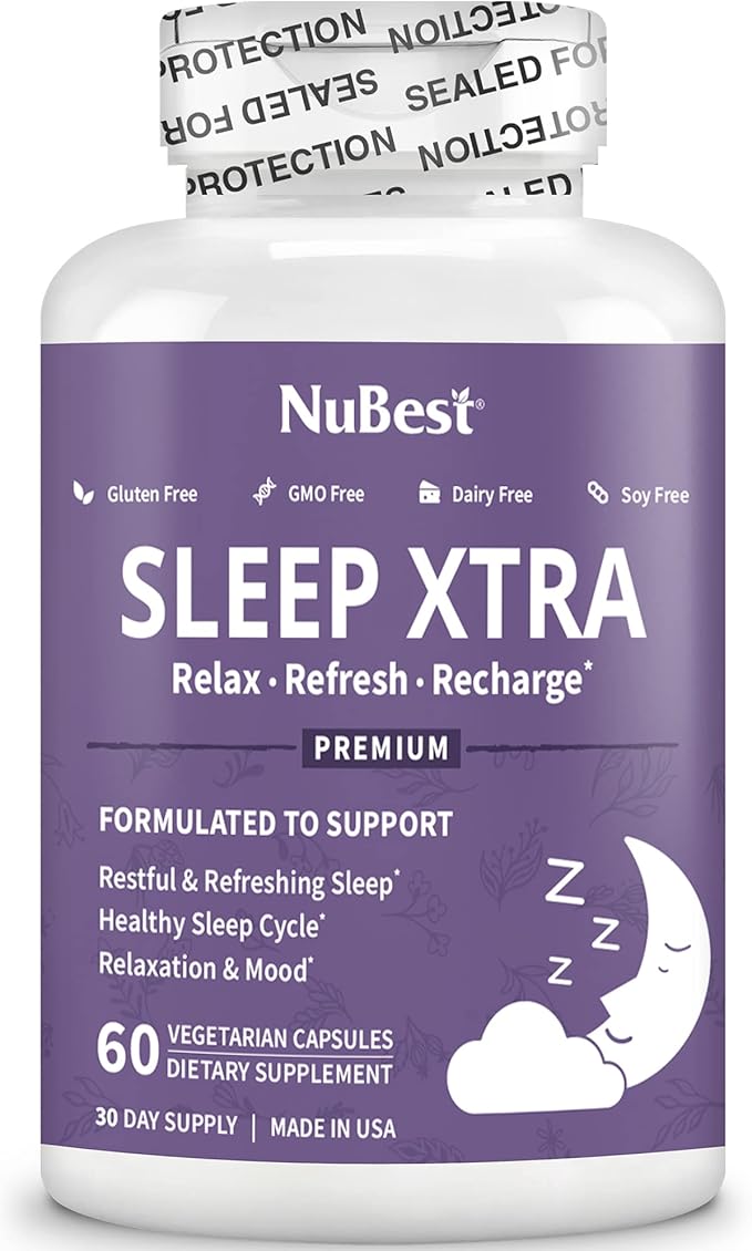 NuBest Sleep Xtra | Supports Healthy Sleep for Adults | Vitamin B6 Melatonin Ashwagandha Chamomile Valerian &amp More - Non Habit-Forming | 60 Vegan Capsules | Pack 2