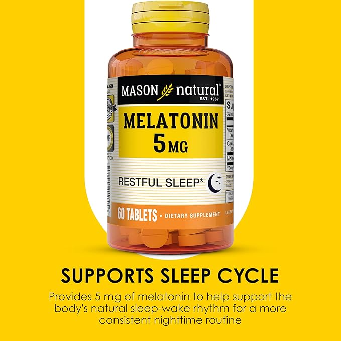 MASON NATURAL Melatonin 5 mg with B6 and Calcium - Natural Sleep Aid Supports Healthy Sleep &amp Rest 60 Tablets (Pack of 3)