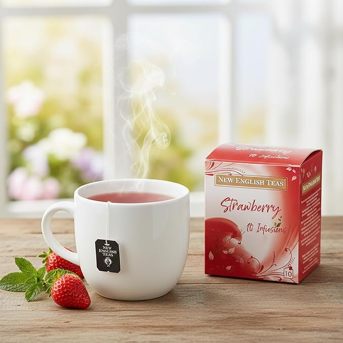 New English Teas Fruit &amp Herbal Tea 120 Teabags 12 Packs of 10 Individually Wrapped Tea Bags Naturally Caffeine Free (Strawberry)