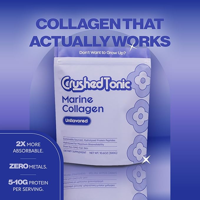 Crushed Tonic Marine Collagen Powder Korean Beauty Drink with Hydrolyzed Collagen Peptides for Skin Hair &amp Nails | Gluten-Free Halal &amp Kosher (Pure Unflavored 30 Servings (150 g) Pouch)