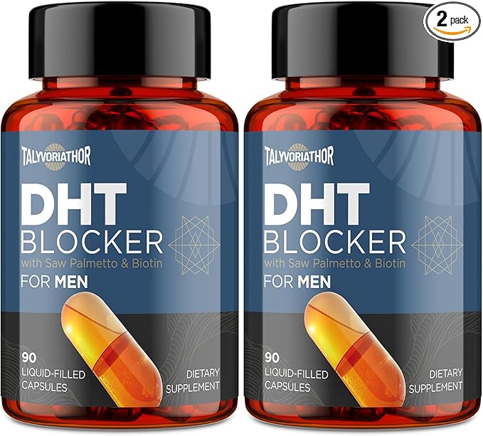 DHT Blocker for Men with Saw Palmetto &amp Biotin Hair Growth Formula in Liquid-Filled Capsules Hair Loss Supplements Hair Regrowth Vitamins Proprietary Herbal Blends - 180 Capsules