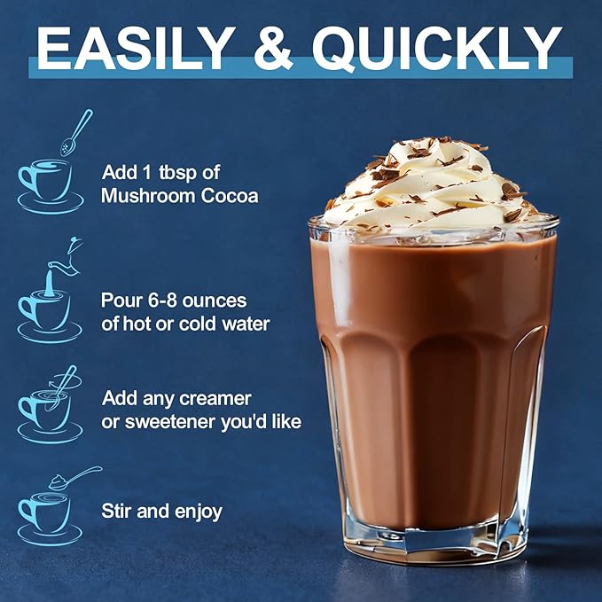 Mushroom Hot Cocoa Cocoa Powder with Reishi Mushroom Melatonin Glycine Cacao L-Theanine Chicory to Help Fall Asleep and Stay Asleep 20 Servings